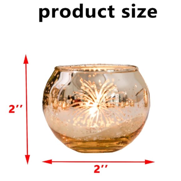 Set of 12 - Fireworks - Round Gold Mercury Glass Candle Holders (Bowl Shaped) - Picture 2 of 9
